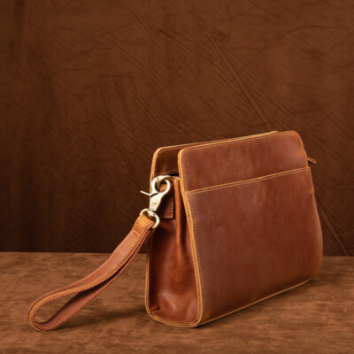 Men's Crazy Horse Skin Handbag Retro Multi Functional Business Handbag