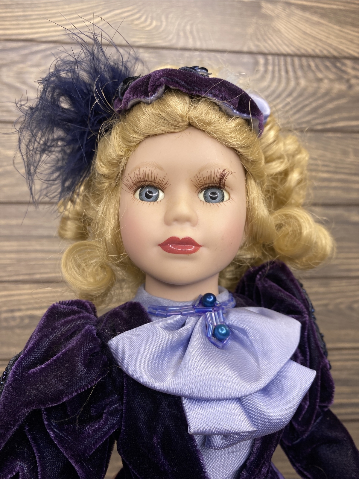 Vintage Brass Key Porcelain Doll 17” Chloe St Germain Purple Trench Coat Dress eBay