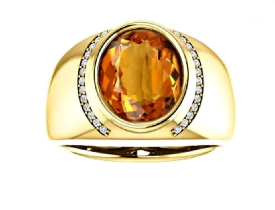 Anillo de oro amarillo de 22 k con piedras preciosas de citrino natural para hombre SR212 Foto 2 de 2