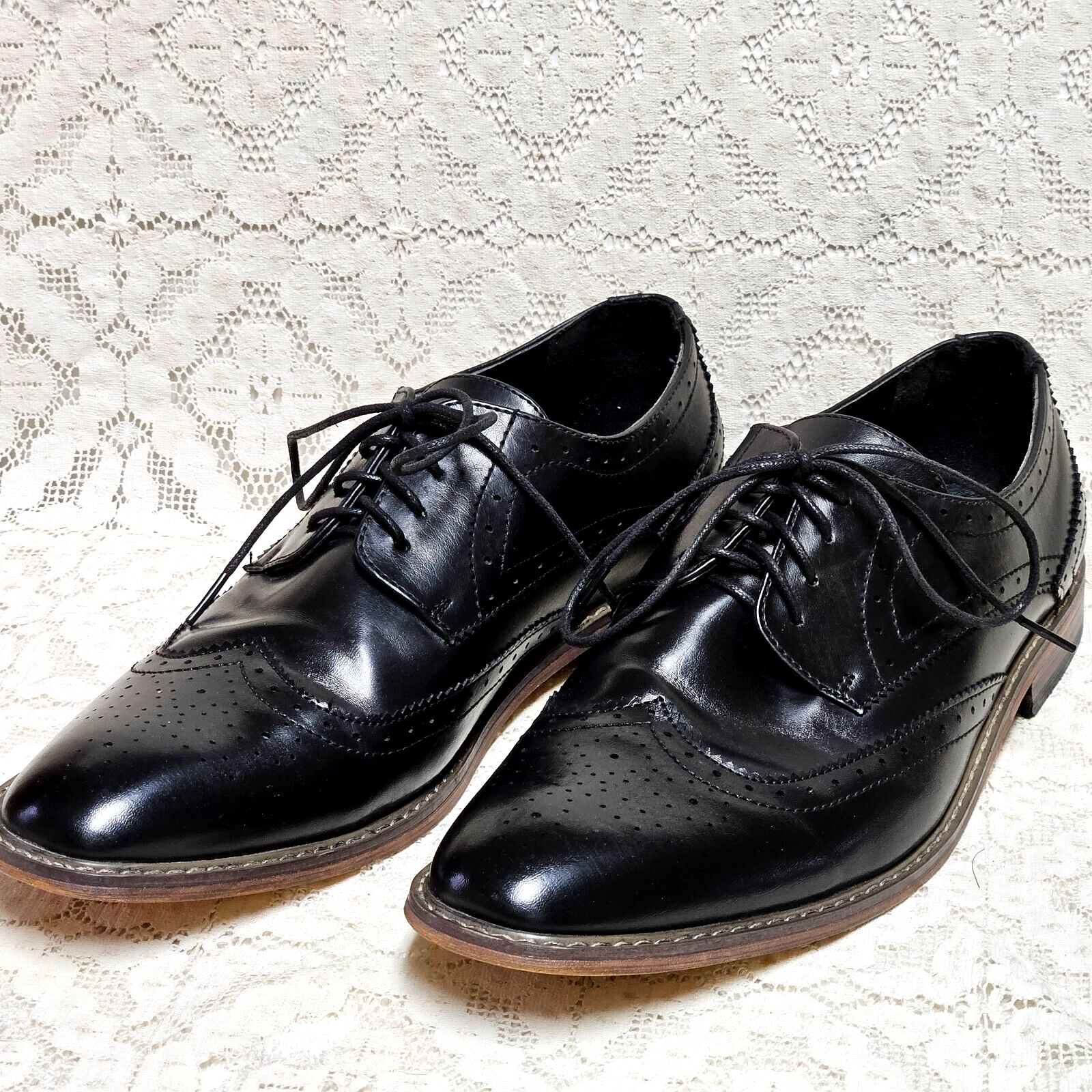 SAOLA Scarpe Vostey Milan uomo abito brogue alare nero stringate derby taglia 11