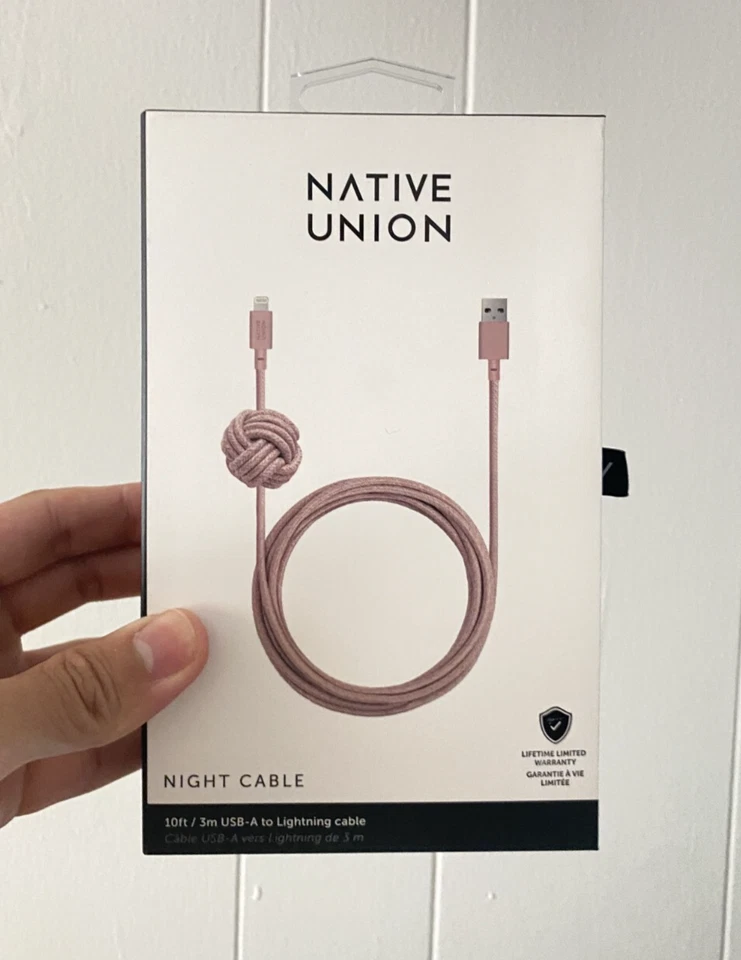 Native Union Night Cable USB-A Cable 10ft Rose Pink for iPhone iPad Reinforced - Image 2 of 4