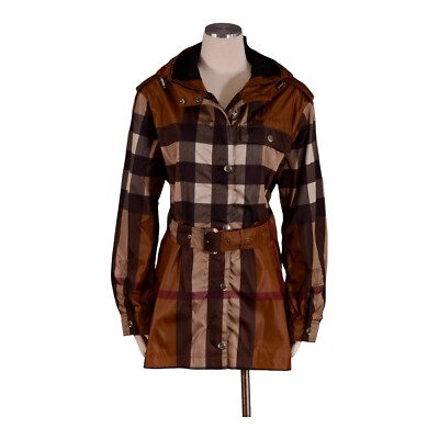BURBERRY Raincoat Jacket Women's Plaid Check Zippered Hooded