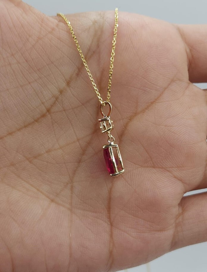 14Kt Gold Created Ruby Teardrop & Lab Grown Diamond Pendant eBay