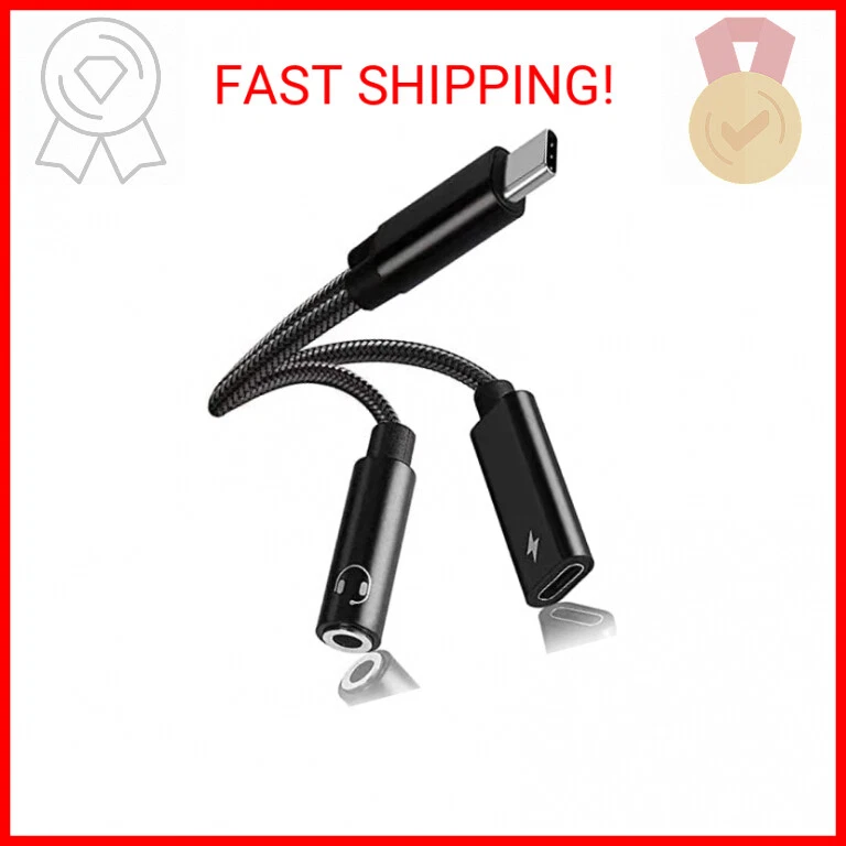 Samsung Galaxy S23 Ultra Headphone Adapter, 2 in 1 USB C to 3.5mm Headphone Jack Hi-Res DAC and Safe PD 60W Fast Charging Dongle Cord Compatible Google Pixel 7 6, Galaxy