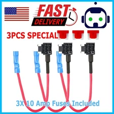 3Pack 12V 10Amp Car Add Circuit Low Profile Fuse TAP Adapter Kit ATM APM Blade