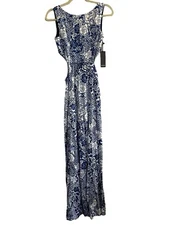 NWT Forever 21 Small Maxi Dress Cobalt Blue Floral Side Cutouts #2996