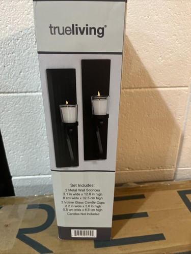 Set of 2 Wall Sconces 3.1 X 12.8 Black Metal w/ 2 Clear Glass Votive Candle Cups - Picture 2 of 2