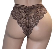 Mocha Brown Silky Lace Sheer Cheeky Nylon Panties Womens