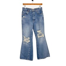 Free People We the Free Womens New Dawn Flare Jeans Sz 27 Blue Distressed Denim
