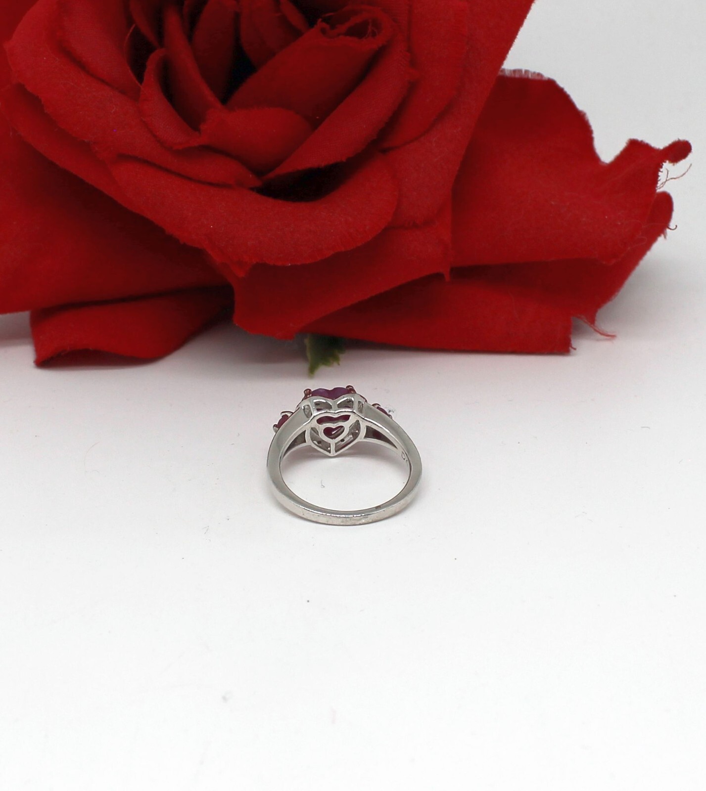Sterling Silver DK Lab Created Ruby Heart Ring Si… - image 2