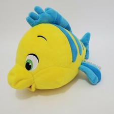 10" Disney Store Little Mermaid Flounder Yellow Fish Plush Stuffed Animal