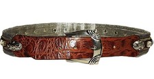 NANNI Belt Mesh Crystal Crocodile Embossed Brown Leather Size 70 US 28