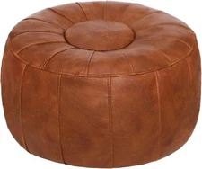 Moroccan Faux Leather Storage Pouf Ottoman (Light Brown)