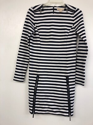 michael kors Womens Striped Long Sleeve Dress W Zipper Details