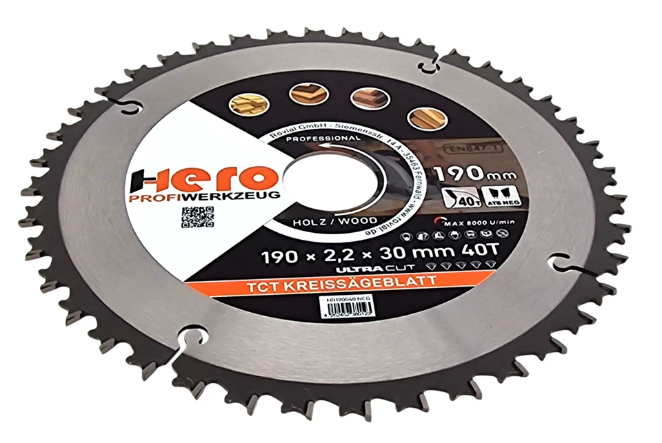 Kreissägeblatt 190 x 30/20 mm 40Z Nagelfest Bauholz Profi HM Sägeblatt TCT HERO - Bild 3 von 4