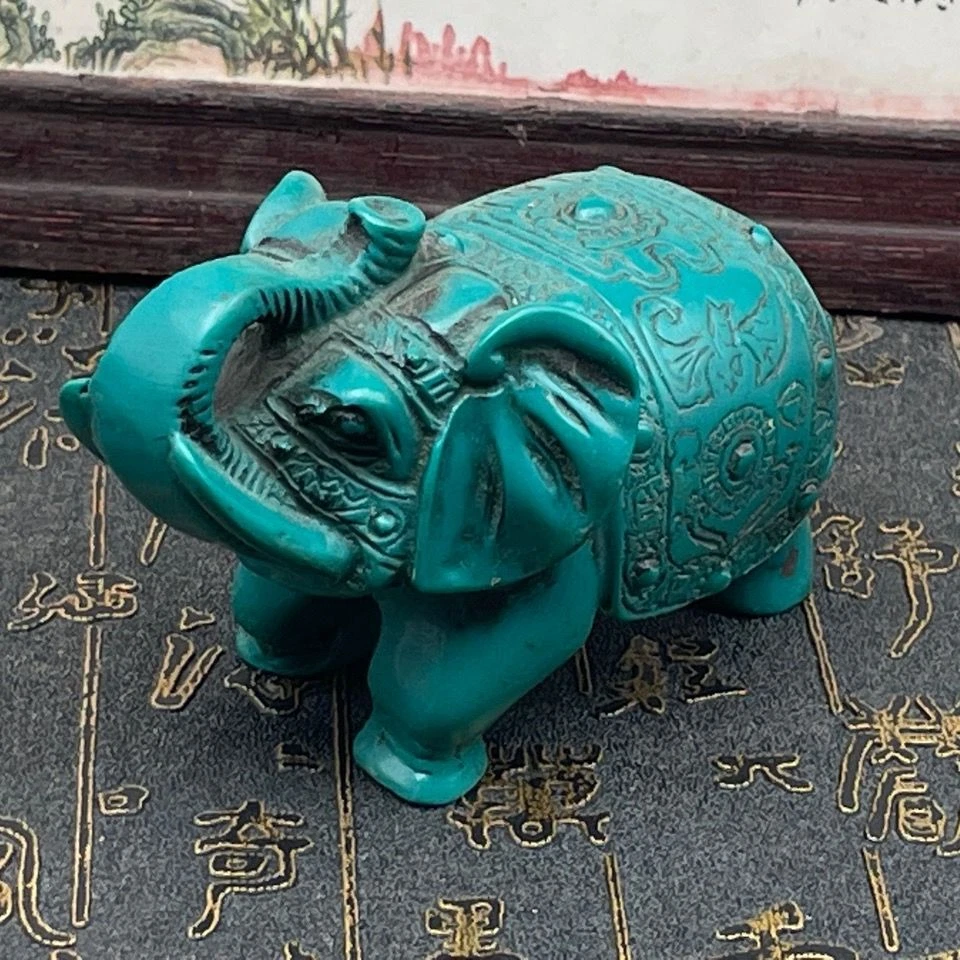 Estatuilla de elefante turquesa sintética resina decoración del hogar estilo antiguo adorno de regalo Foto 2 de 4