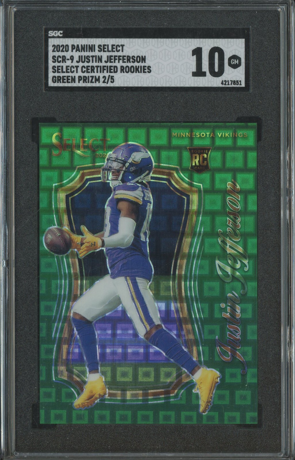 Justin Jefferson Panini Select Certified Rookies #SCR9 Green