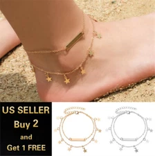 Double Layer Star Gold Silver Anklet Ankle Bracelet Foot Chain