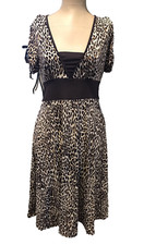 Speechless Womens Dress Brown Animal Print Short Sleeves Back Tie Sz S