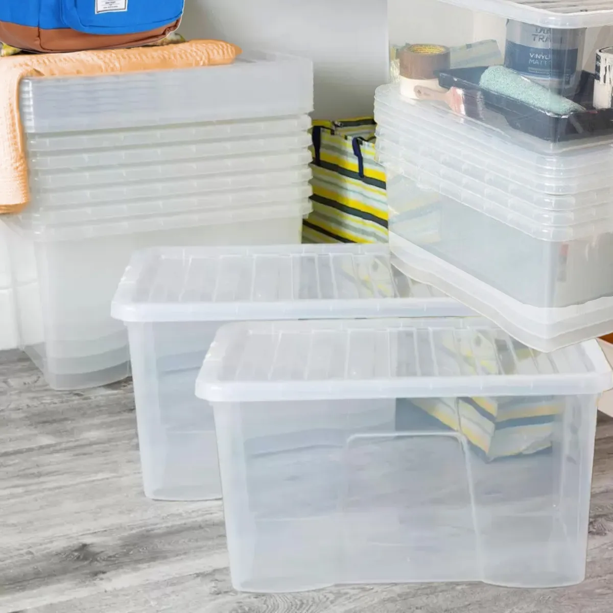 Clear Plastic Storage Box Stackable Boxes with Lids Underbed Office Home  Kitchen eBay