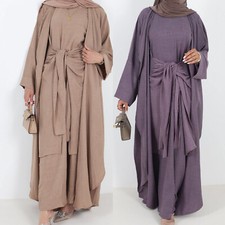 2 Piece Kaftan Women Muslim Open Cardigan Maxi Dress Sets Vintage Caftan Dresses
