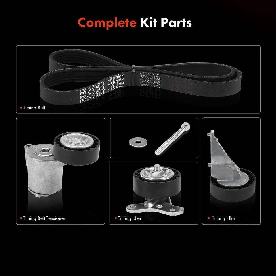 Kit de 5 componentes de transmisión por correa serpentina para Volkswagen Jetta 2005-2010 Golf 2,5 L Foto 2 de 4