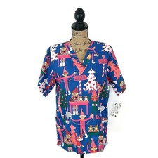 NWT UA Scrubs S Scrub Top Holiday Christmas Elf V Neck Short Slv Pockets Uniform