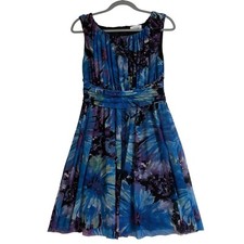 Calvin Klein Dress Size 8 Blue Purple Gauze Lined Sleeveless Gathered