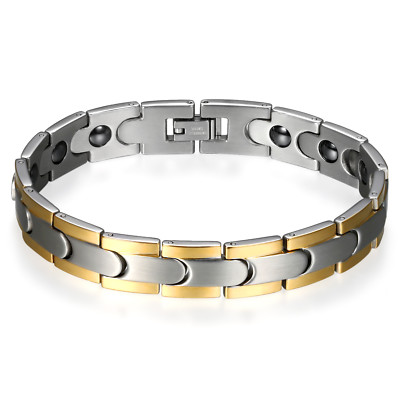 Men's Gold Silver Stainless Steel Magnetic Health Power Therapy Bracelet Chain
