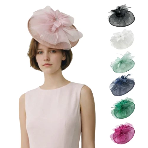 Cappello da donna vintage con piume e fiori, accessori per