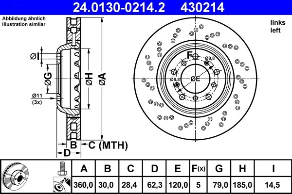 2x BRAKE DISC 24.0130-0214.2 FOR BMW N54B30A 3.0L 6cyl 1 E82 S65B44A 4.4L 8cyl - Image 2 of 4