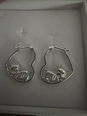 925 Sterling Silver Terrier Heart Earrings for Women