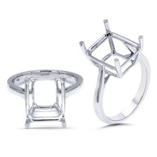 Emerald Cut 12x10mm Ring Semi Mount, 14K White Gold, Cocktail Setting 53875 