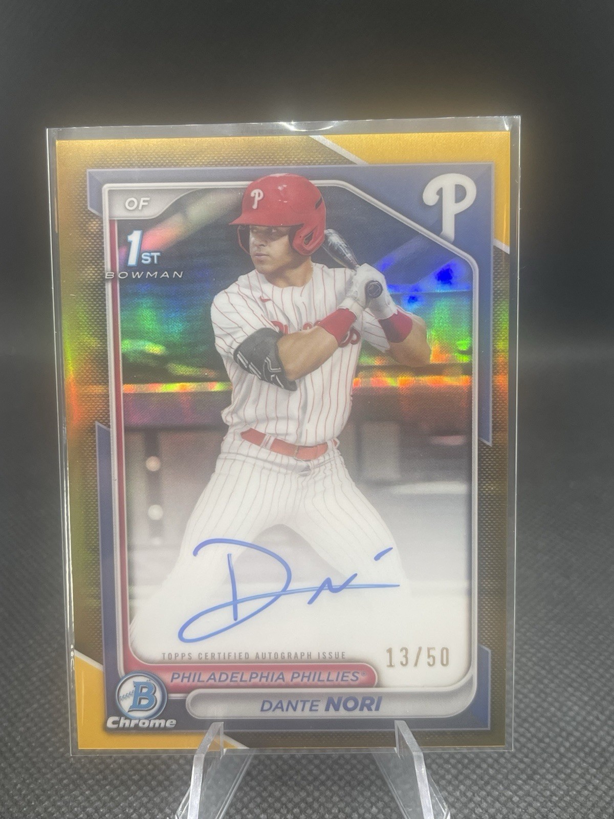 DANTE NORI 2024 BOWMAN CHROME DRAFT 1ST GOLD REFRACTOR AUTO /50 PHILLIES ITALY