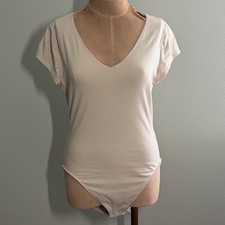 Old Navy Womens Short Sleeve V-Neck Bodysuit Beige Cream Cotton Stretch Large