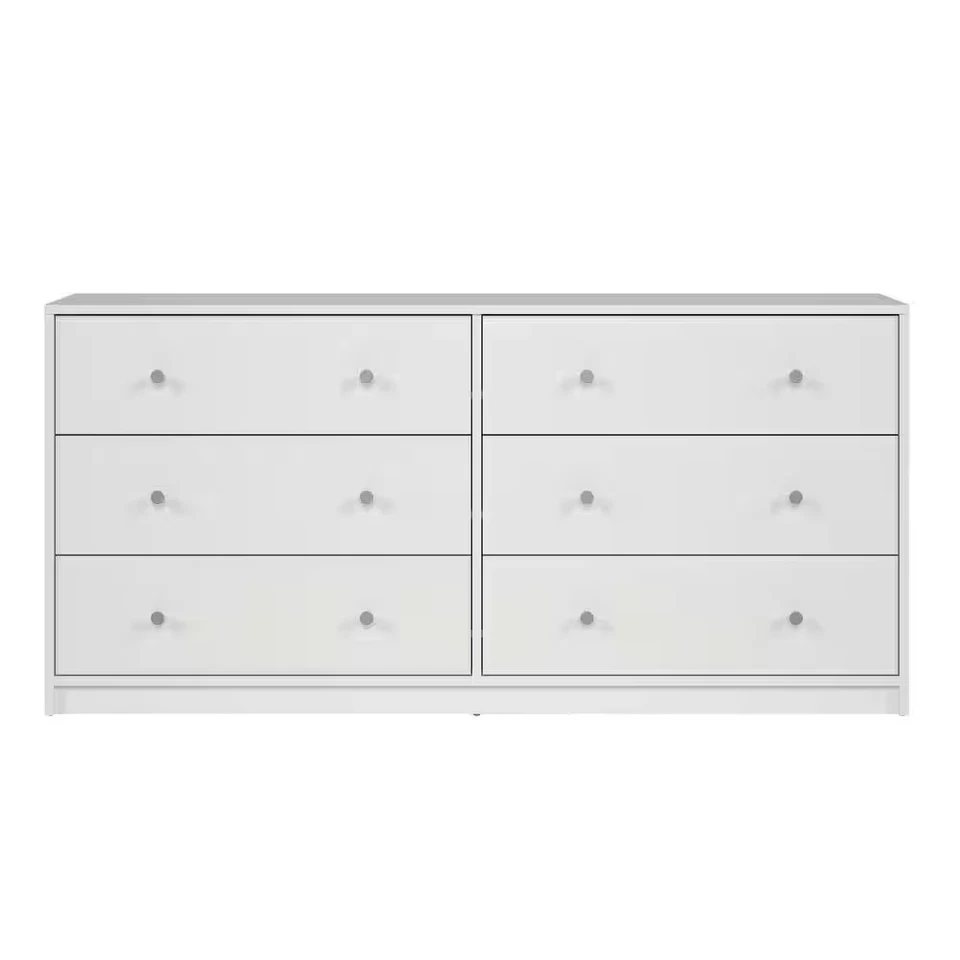 Cómoda doble Portland con 6 cajones en blanco 26,89 pulgadas H X 56,34 pulgadas W X 12,46 pulgadas Foto 3 de 4
