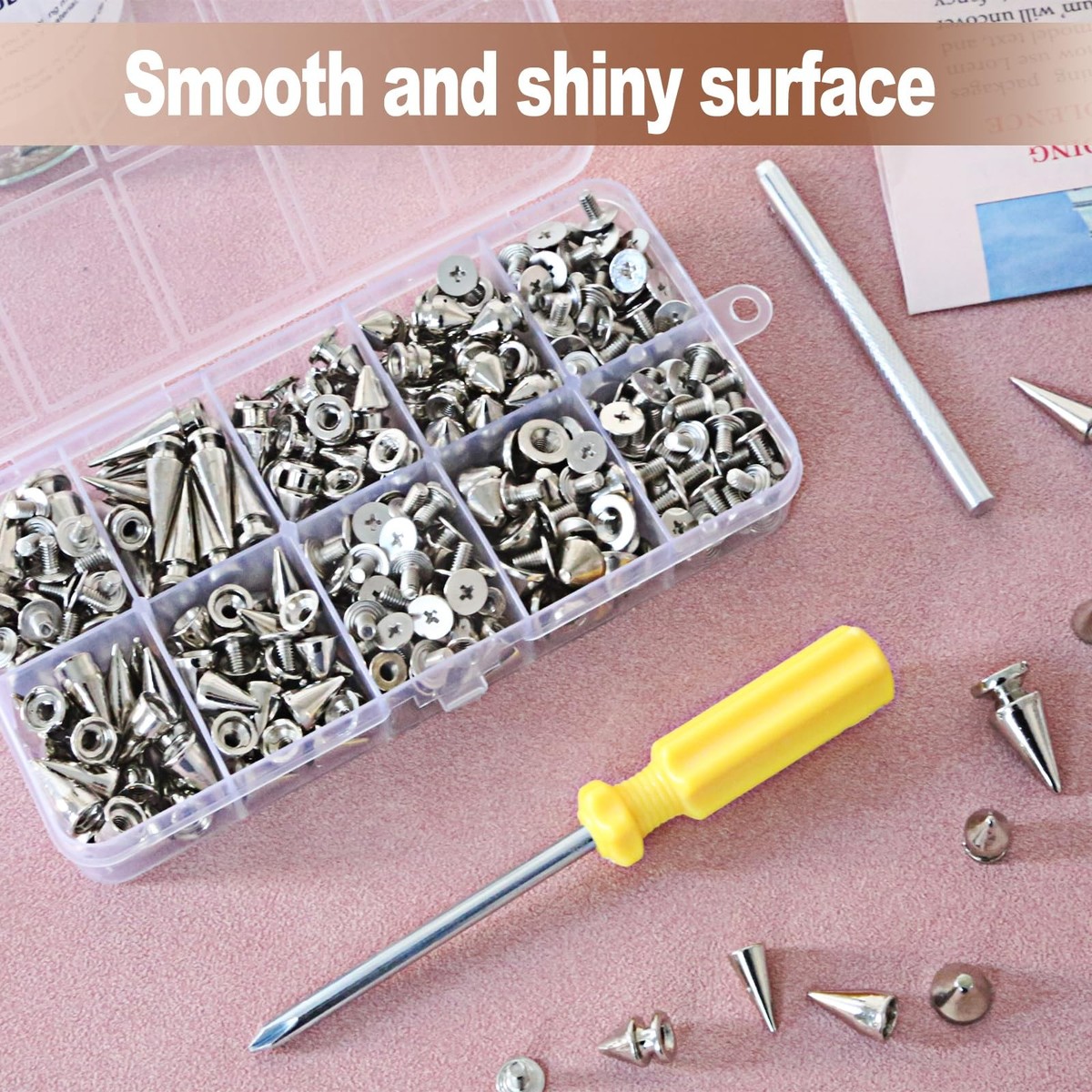 XKCWXY 354 Sets Punk Spikes and Studs Kit，8 Sizes Cone 8 Sizes