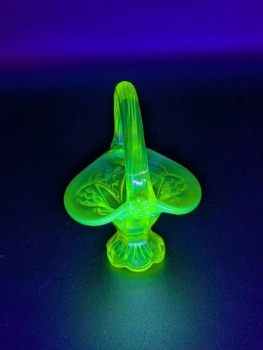 Fenton Mini Basket Vaseline Opalescent Glass - Glows Brightly