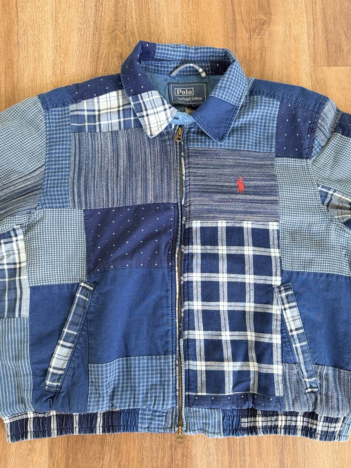 NWT Polo Ralph Lauren Indigo Blue Patchwork Windbreaker Jacket Women’s L Bomber image 2