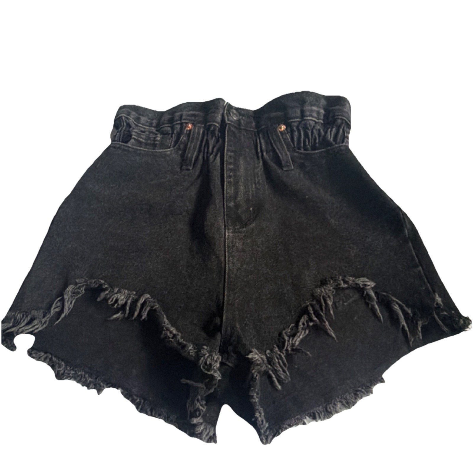 Signature 8 High Rise Cut Off Denim Shorts Black Small Frayed Hem Pockets