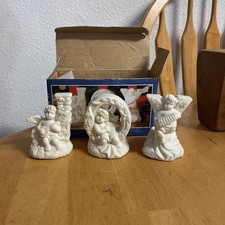 VTG Holiday Joy Porcelain Angel Cherub Candle Holder Set of Three Christmas