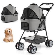 3 in 1 Pet Stroller w/Removable Carrier, All-Terrain 4-Wheel Foldable Stroller