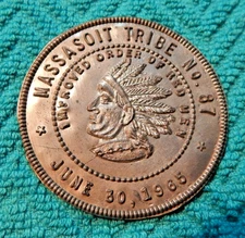Vintage Improved Order of Red Men Massasoit Tribe No. 87 June 30, 1965 Medallion