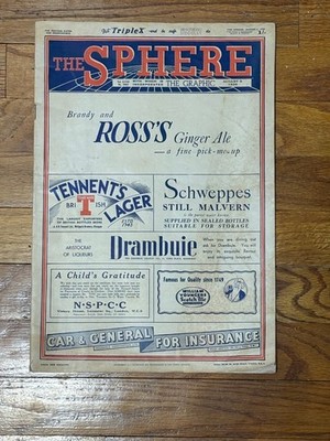 Vintage RARE August 5th, 1939 THE SPHERE Newspaper London, UK - FREE SHIPPING