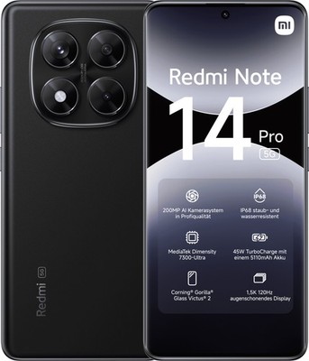 Xiaomi Redmi Note 14 Pro 5G 256GB/8GB schwarz Android Smartphone 6,67 Zoll - TOP