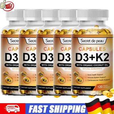5 Bottles Vitamin K2 MK-7 D3 5000IU Vitamin 120 Kapseln Verbesserte Schlaf