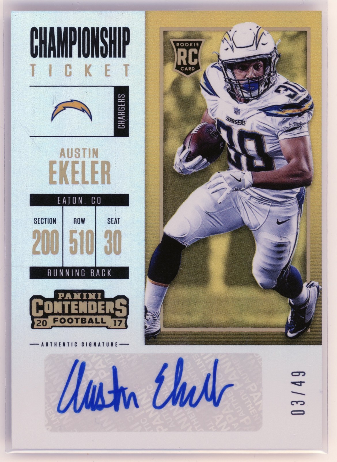 2017 Panini Contenders Austin Ekeler Championship RC Auto /49 #244 Chargers 86