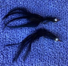 VINTAGE BLACK FLIES-2 DOUBLED BEAD STONEFLY NYMPHS, 3 RED EYE LEECH & BLACK/BLUE