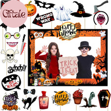 Halloween Photo Booth Props Kit, 24Pcs Photo Props Selfie Frame for Halloween