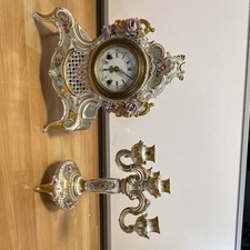 Manufaktursturserie Lindner Kueps Bavaria Uhr + Kerzenhalter Porzellan Vintage